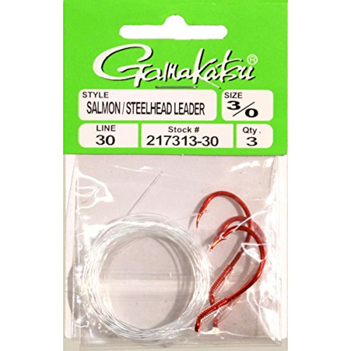 Gamakatsu 217313-30 Salmon/Steelhead Leader Hooks (3 Pack), Size 3/0-30, Red