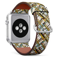 S-Type iWatch Leather Strap Printing Wristbands for Apple Watch 4/3/2/1 Sport Series (42mm) - Hand Drawn Gold Glitter Textured Brush Strokes and Stripes Pattern
