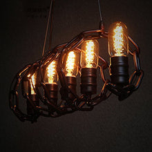 Load image into Gallery viewer, Industrial Vintage Retro Linear Chandelier - LITFAD 23.62&quot; Wide Edison Metal Hanging Ceiling Light Pendant Light Table Island Light Fixture with 5 Lights

