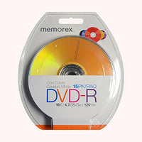 Memorex 4.7GB 16X DVD-R Blister Cool Colors, 15 Pack (32020019223)