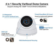 Load image into Gallery viewer, (3 Pack) 101AV Security Dome Camera 1080P True Full-HD 4 in 1(TVI, AHD, CVI, CVBS) 2.8-12mm Variable Focus Lens 2.4Megapixel STARVIS Image Sensor IR in/Outdoor WDR OSD Camera (White)
