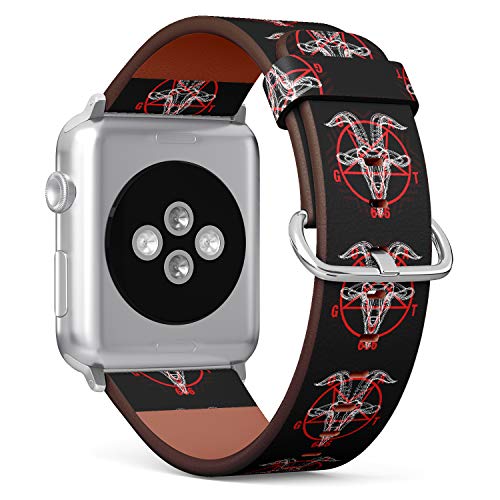 S-Type iWatch Leather Strap Printing Wristbands for Apple Watch 4/3/2/1 Sport Series (38mm) - Pentagram with Demon Baphomet Satanic Goat Head?