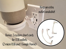 Load image into Gallery viewer, Mount Genie Smart Home Outlet Shelf: Hidden Cord Storage and Extra Custom Short Cords Great for Google Home, Nest, Security Cameras, Smart Speakers, and More
