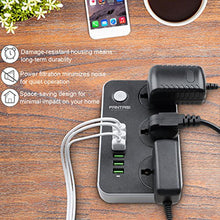 Load image into Gallery viewer, Power Strip with USB Ports Long Cord Universal Socket 3 Outlets Surge Protector 6 Quick USB (5V 3.4A 17W) Charging Station 6.5ft Power Cord 2500W Circuit Breaker Child Safe Door (Black)
