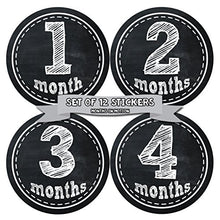 Load image into Gallery viewer, Months In Motion Gender Neutral Monthly Baby Milestone Stickers - Infant Photo Prop for First Year - Shower Gift - Newborn Keepsakes - Unisex Boy or Girl - Chalkboard - Style 155
