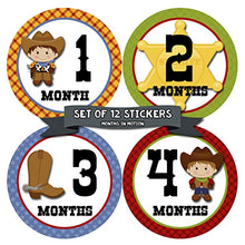 Load image into Gallery viewer, Baby Monthly Stickers | Monthly Milestone Stickers | Baby Month Stickers for Boy | Cowboy Western | Style 340
