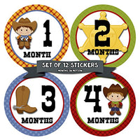 Baby Monthly Stickers | Monthly Milestone Stickers | Baby Month Stickers for Boy | Cowboy Western | Style 340