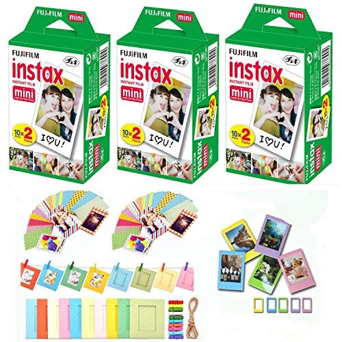 Fuji Instax Mini Instant Film 60 Shots with Bonus 40 Decorative Skin Stick-on Stickers for Fuji Instax Mini 8 and SP-1