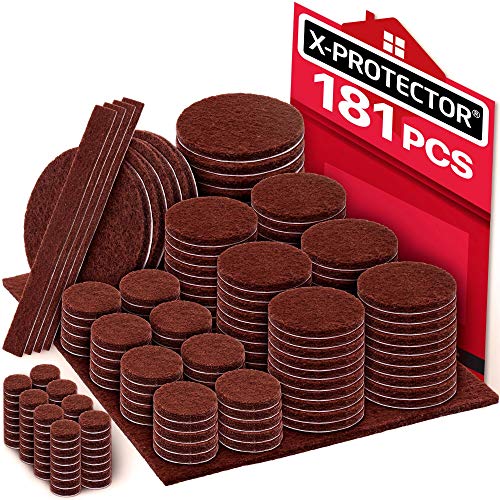 X-PROTECTOR Premium Ultra Large Pack Felt Furniture Pads 181 Piece! Felt Pads Furniture Feet All Sizes - Your Best Wood Floor Protectors. Protect Your Hardwood Flooring with 100% Satisfaction!