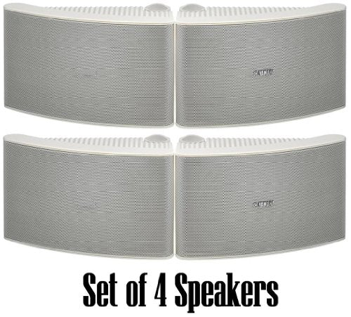 Yamaha All Weather Outdoor / Indoor Wall Mountable Natural Sound 180 watt 2 way Acoustic Suspension Speakers - Set of 4 - White - with 100ft 16 AWG Speaker Wire - Compatible with All Audio / Video Hom