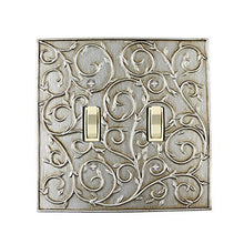 Load image into Gallery viewer, Meriville French Scroll 2 Toggle Wallplate, Double Switch Electrical Cover Plate, Aged Silver
