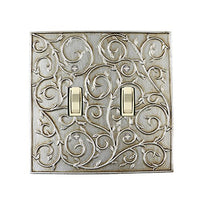 Meriville French Scroll 2 Toggle Wallplate, Double Switch Electrical Cover Plate, Aged Silver