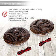 Load image into Gallery viewer, Pyle 6.5 Inch Marine Speakers - IP44 Waterproof and Weather Resistant Outdoor Audio Dual Stereo Sound System with 150 Watt Power, Low Profile Design and Camouflage Hunting Style - 1 Pair - PLMR60DK
