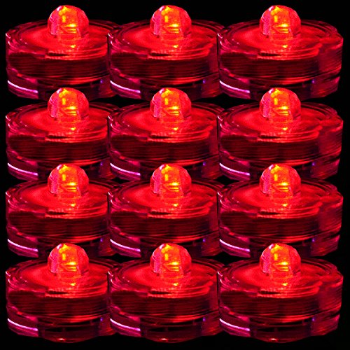 TDLTEK Waterproof Submersible Led Lights Tea Lights for Wedding, Party, Decoration (12 Pieces Red)