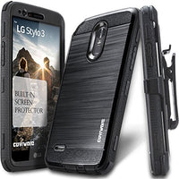LG Stylo 3 / Stylo 3 Plus Case, COVRWARE [Iron Tank] Built-in [Screen Protector] Heavy Duty Full-Body Rugged Holster Armor [Brushed Metal Texture] Case [Belt Clip][Kickstand] for LS777, Black