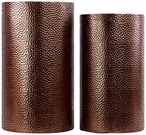 Urban Trends Metal Cylindrical Table with Dimpled Finish (Set of 2), Metallic Brown