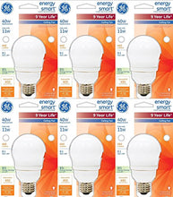 Load image into Gallery viewer, GE 47486 Energy Smart CFL 11 Watt (40 watt Replacement) 500 Lumen A17 Light Bulb with Medium Base (6 Pack)

