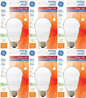 GE 47486 Energy Smart CFL 11 Watt (40 watt Replacement) 500 Lumen A17 Light Bulb with Medium Base (6 Pack)