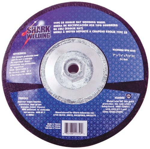 Shark 12760 7-Inch by 0.25-Inch by 5/8-11 Hubbed Koolie Hat Grinding Wheel with Type 28, 10-Pack