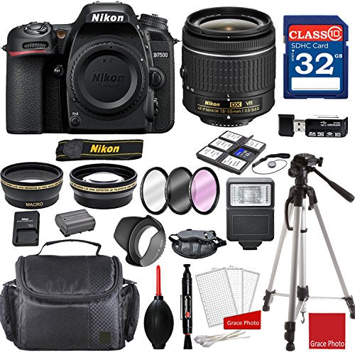 Nikon D7500 DX-Format Digital SLR w/AF-P DX NIKKOR 18-55mm f/3.5-5.6G VR Lens + Professional Accessory Bundle