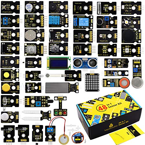 KEYESTUDIO 48 Sensors Modules Starter Kit for Arduino with LCD, 5v Relay, IR Receiver, LED Modules, Servo Motor, Temperture, Gas Sensor, Programming for Beginners Adults Learning