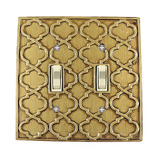 Load image into Gallery viewer, Meriville Moroccan 2 Toggle Wallplate, Double Switch Electrical Cover Plate, Antique Gold
