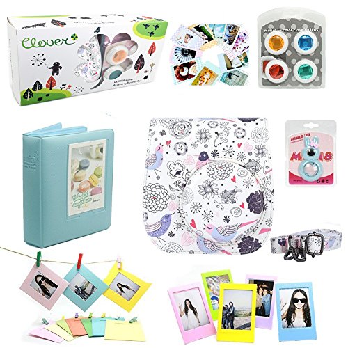CLOVER 7 in 1 Accessory Bundles Set for Fujifilm Instax Mini 8 Instant Camera (Bird Flower Fish Case Bag/Album/Colorful Filter/Close-Up Lens/Wall Hanging Frame/Photo Frame/Sticker Borders)