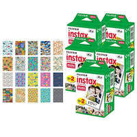 5X Fujifilm instax Mini Instant Film (100 Exposures) + 20 Sticker Frames for Fuji Instax Prints Travel Package
