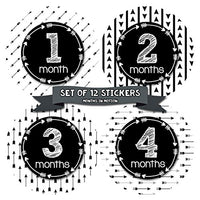 Months In Motion Gender Neutral Baby Month Stickers - Monthly Milestone Sticker for Boy or Girl - Infant Photo Prop for First Year - Shower Gift - Newborn Keepsakes - Unisex - Tribal Arrows