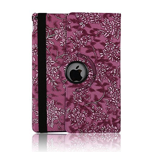9.7 Inch iPad Folio Case Air with Stand, Businda 360 Degree Rotating Stand PU Leather Floral Case Protective Flip Cover for Apple 9.7 Inch iPad Air - Light Purple