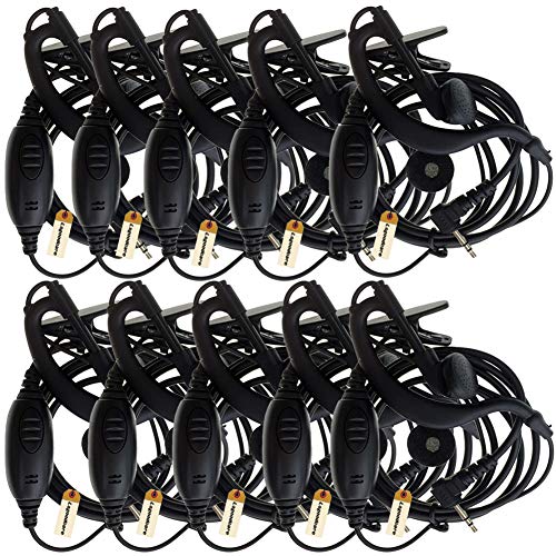 Lsgoodcare 2.5MM 1 Pin G Shape Clip-Ear Ear Hook Earpiece Headset PTT and Mic Compatible for Motorola Talkabout 2 Two Way Radio MH230R MR350R MS350R MT350R Walkie Talkie, Pack of 10