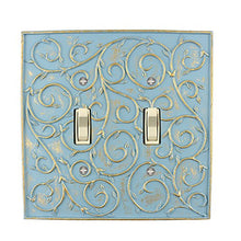 Load image into Gallery viewer, Meriville French Scroll 2 Toggle Wallplate, Double Switch Electrical Cover Plate, Cameo Blue with Gold

