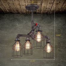 Load image into Gallery viewer, Industrial Vintage Brushed Iron Cage Chandelier - LITFAD 22&quot; Edison Ceiling Light Island Light Water Pipe Pendant Light with 4 Lights
