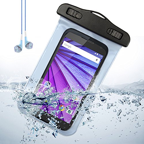 5.5 INCH Blue Waterproof Pouch Dry Bag Case for Motorola Moto G 3nd Generation, Apple iPhone 6S Plus and Blue Headset with MIC