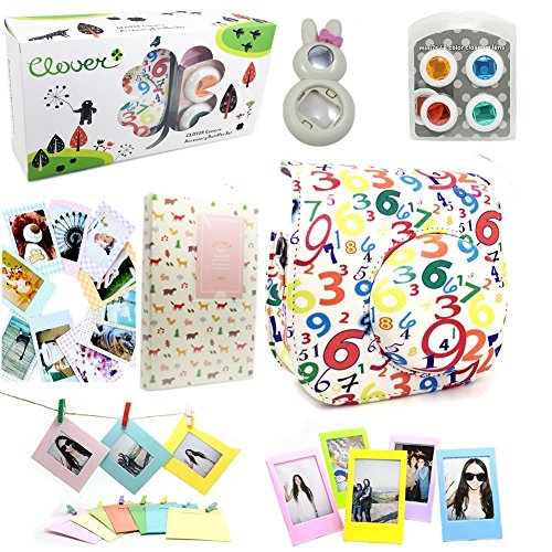 CLOVER 7 in 1 Accessory Bundles Set for Fujifilm Instax Mini 8 Instant Camera (Numbers Case Bag/Album/Colorful Filter/Rabbit Close-Up Lens/Wall Hanging Frame/Photo Frame/Sticker Borders)