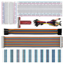 Load image into Gallery viewer, REXQualis Accessories kit Compatible with Raspberry Pi 4 3B+ 3B 2B B+ A+ Zero w/Solderless Breadboard + GPIO T Type Expansion Board + Jumper Wires + Rainbow Ribbon Cable + Resistors
