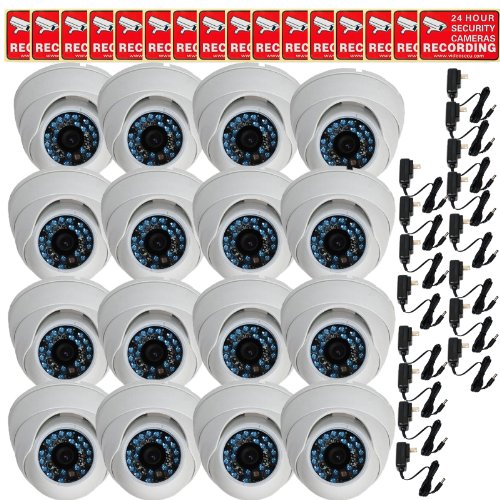 VideoSecu 16 Pack Day Night IR Outdoor CCD Security Cameras Vandal Proof 480TVL 3.6mm Wide Angle Lens 20 Infrared LEDs for CCTV DVR Home with Free Power Supplies and Security Warning Decals CPF