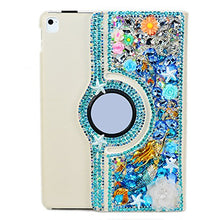 Load image into Gallery viewer, STENES iPad Pro 9.7 Case - STYLISH - 3D Handmade Bling Crystal Mermaid Rose Flowers Floral 360 Degree Rotating Stand Case With Smart Cover Auto Sleep/Wake Feature For iPad Pro 9.7&quot; - Navy Blue
