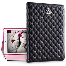 Load image into Gallery viewer, 7.9&#39;&#39; iPad Mini1 Book Case, TechCode Premium PU Leather Crown Design Bling Diamond Heavy Duty Shockproof Protective Smart Stand Case for 7.9&#39;&#39; iPad Mini1/Mini2/Mini3(Black)
