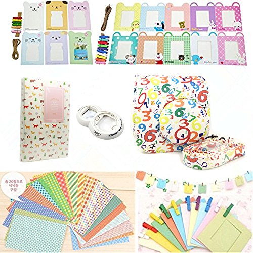 CLOVER Accessories Bundle Set for Fujifilm Instax Mini 8 Instant Camera (Numbers Owl Case Bag/Album/Close-Up Lens/Wall Hanging Frame/Sticker Borders)
